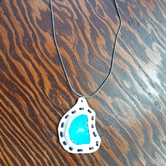 Western Leather & Gemstone Slab Necklace - Picture 2 of 3